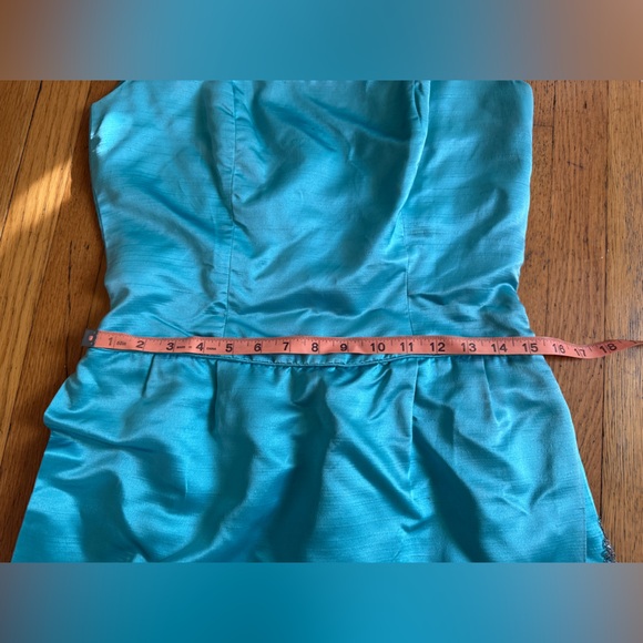 60s Vintage Blue Satin Gown w Rhinestone Accents Sz M - Picture 3 of 10